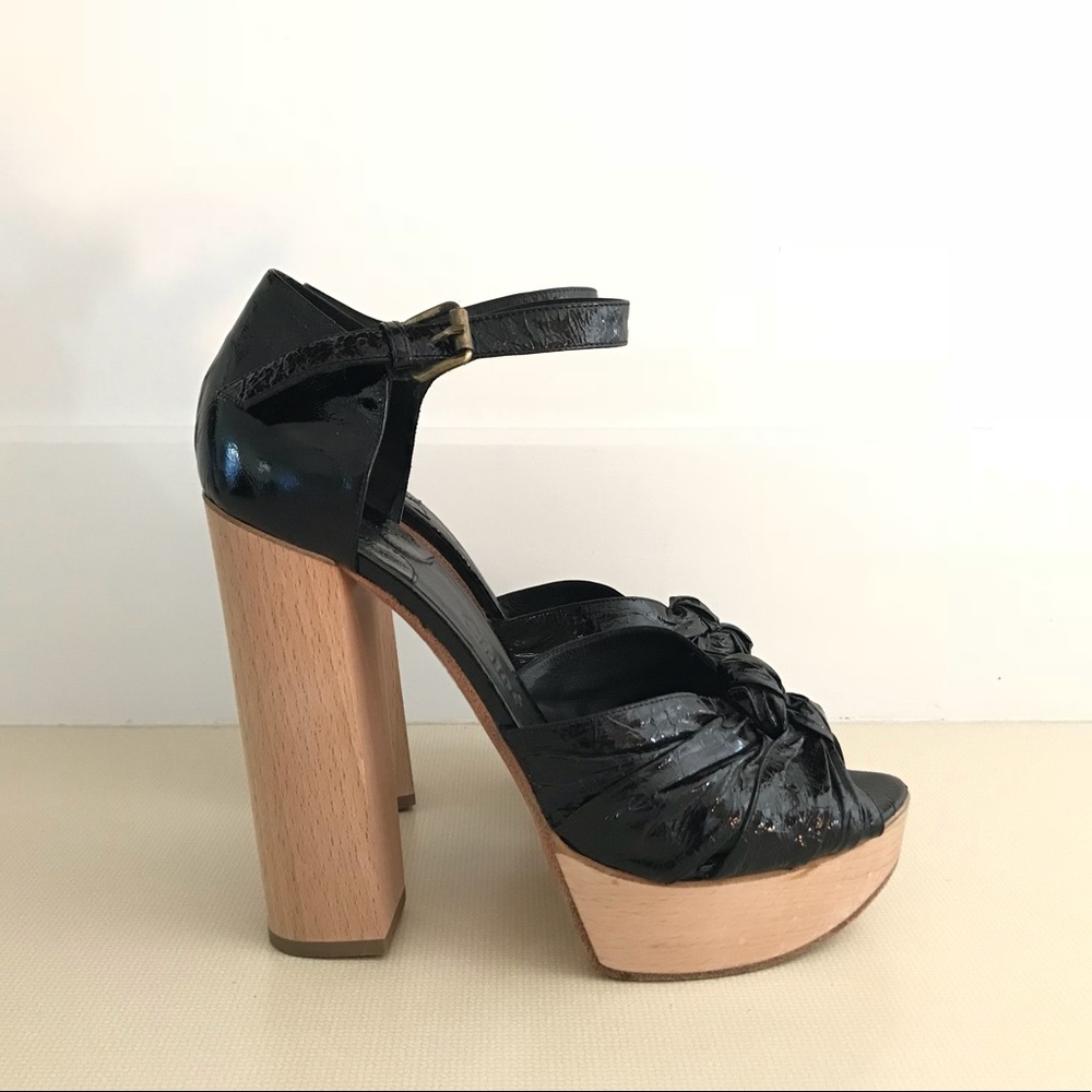Chloe Black Patent and Wood Platform Heels